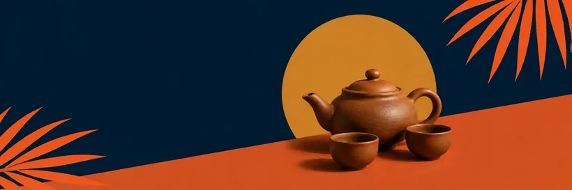 Глиняный чайник и пиалы